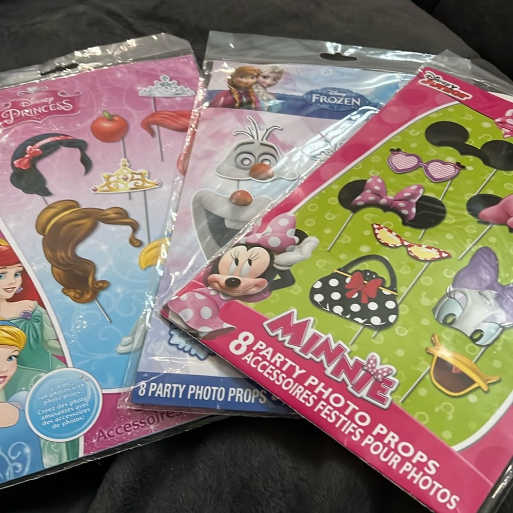 Disney Photo Props Bundle of 3-8 piece sets. Disney Princess, Frozen, & Minnie